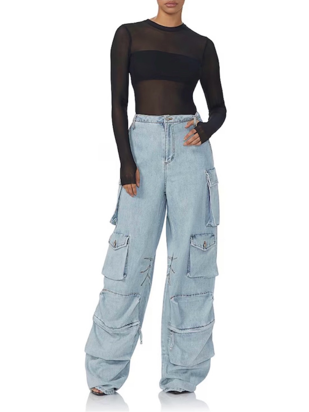 AFRM Parker Baggy Cargo Denim Jeans in Mellow Wash